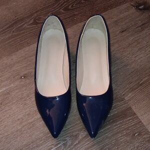 Women's Pointed Toe Patent Flats - Navy